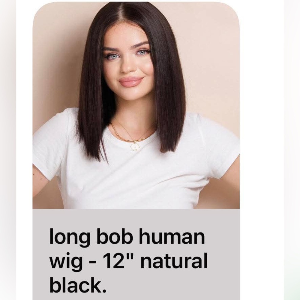 Sleek Black Long Bob Human Hair Wig - 12"